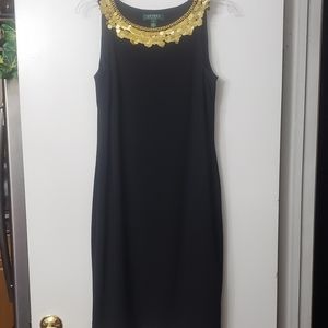 Lauren Ralph Lauren Black Cocktail Dress with Gold Disk Embellishments Size 8